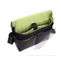 Mens Black / Green Fashion Micro Fiber Leather Mens Laptop Messenger Bag, 17 Inch